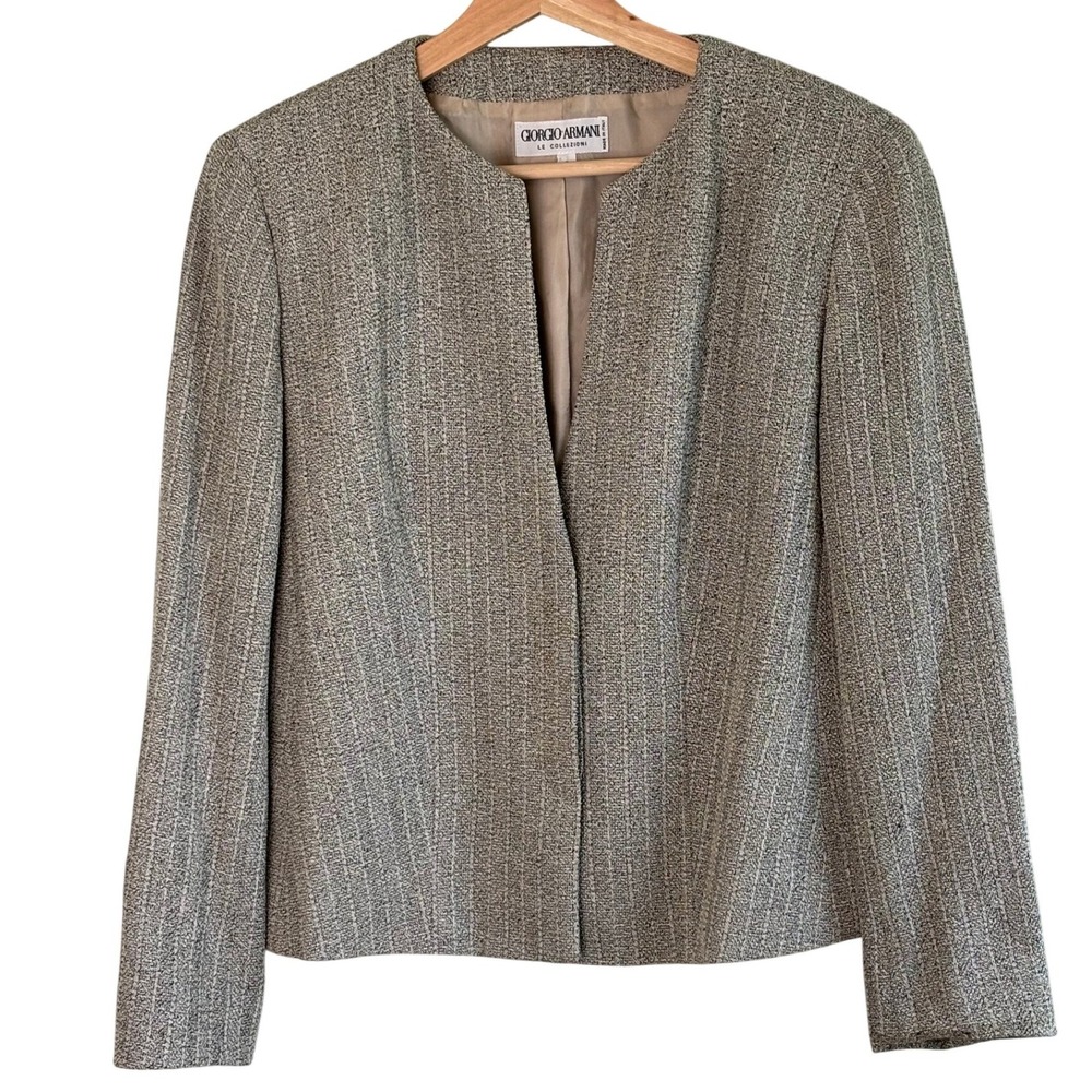 Giorgio Armani Le Collezioni Womens Neutral Textured Cropped Blazer Size 8